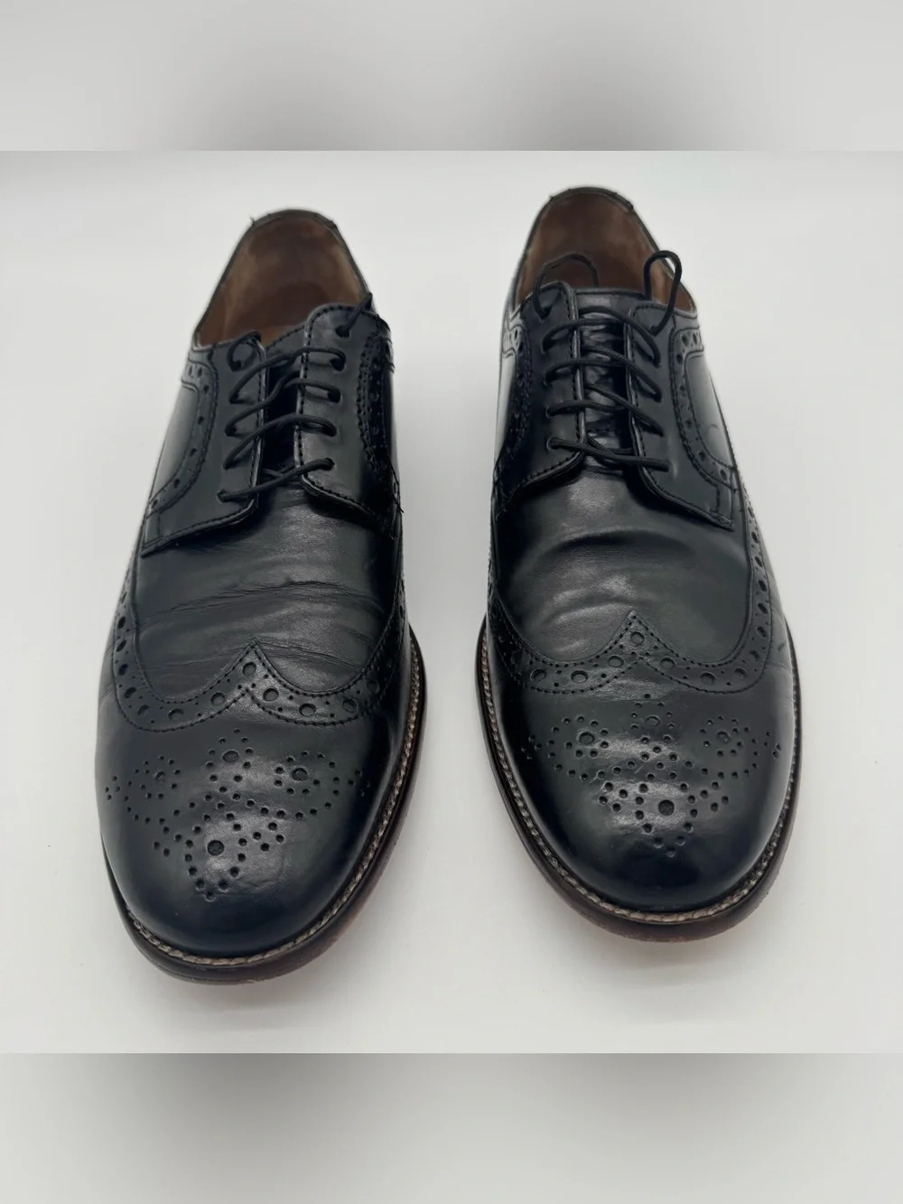 Johnston & Murphy Wingtip Oxford Shoes Brogue Black Leather Mens Size 10.5